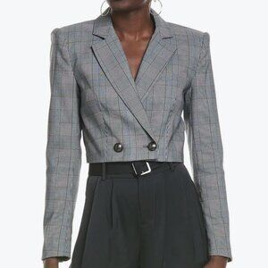 NWT RAMY BROOK | Sienna Plaid Cropped Blazer - Grey